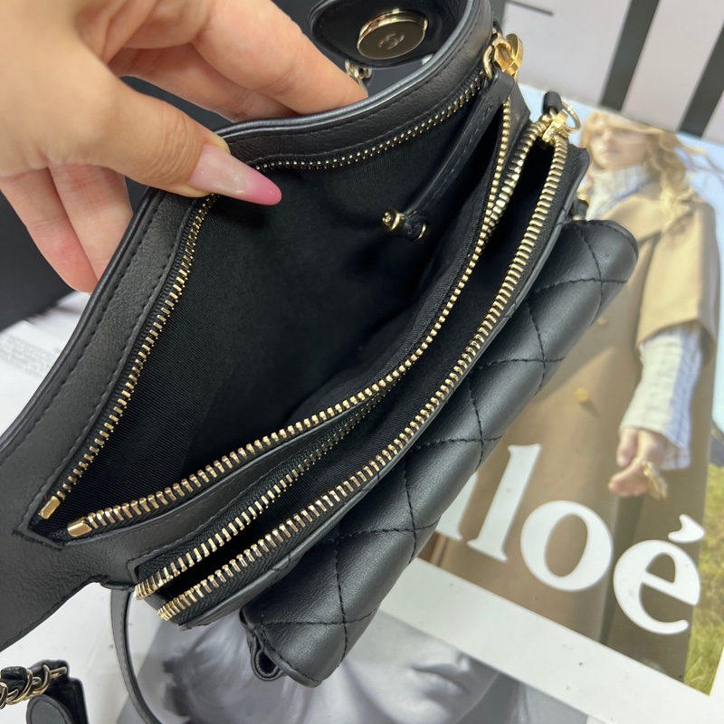 CHANEL香奈兒黑金羊皮腰包 28開有卡。-7