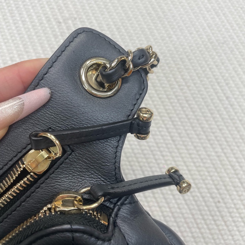 CHANEL香奈兒黑金羊皮腰包 28開有卡。-9