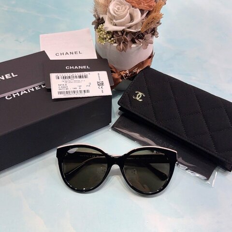 CHANEL 黑米色蝴蝶形太陽眼鏡