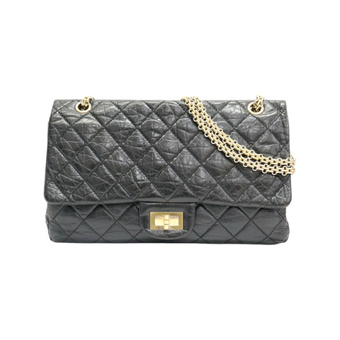 黑色 菱格紋牛皮 2.55 Maxi 肩背包 (無卡)【CHANEL 香奈兒】 A37590