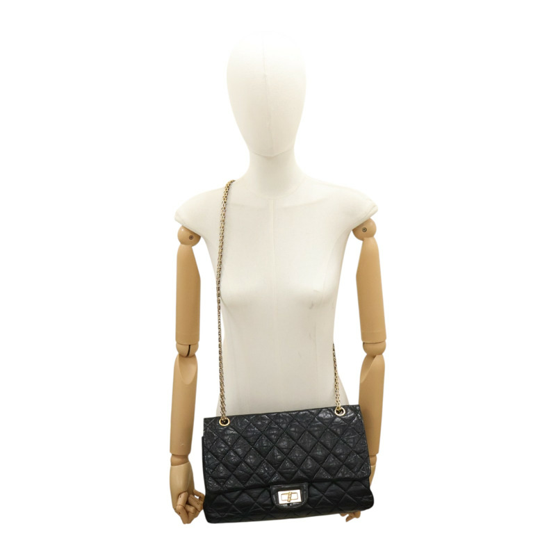 黑色 菱格紋牛皮 2.55 Maxi 肩背包 (無卡)【CHANEL 香奈兒】 A37590-7