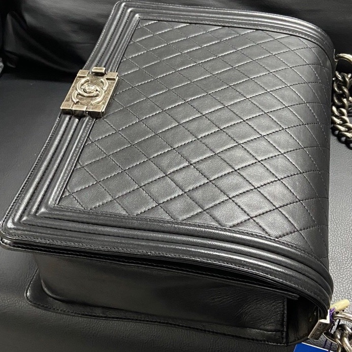 Chanel香奈兒leboy黑銀大號鐳射15開有卡，男女同款-3