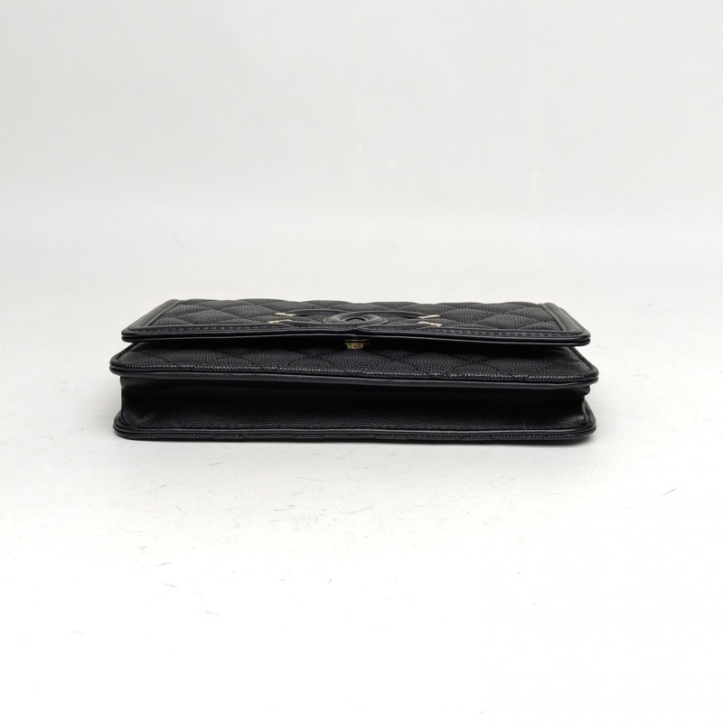 CHANEL VanityCaseWOC黑色荔枝牛皮28開金扣-3