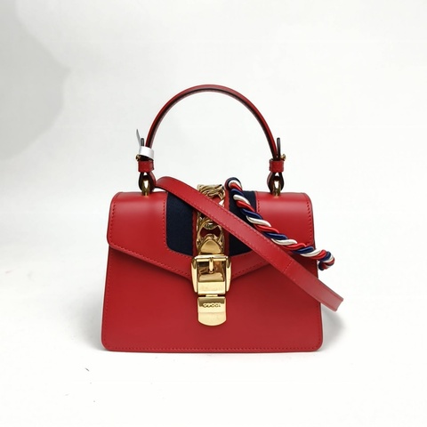 GUCCI Sylvie塞爾維亞絲帶包Mini紅色牛皮金扣