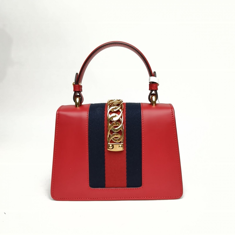 GUCCI Sylvie塞爾維亞絲帶包Mini紅色牛皮金扣-2