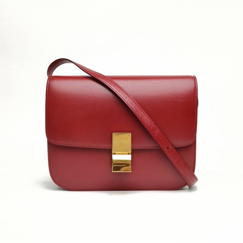 CELINE ClassicBox中號紅色牛皮金扣肩背包