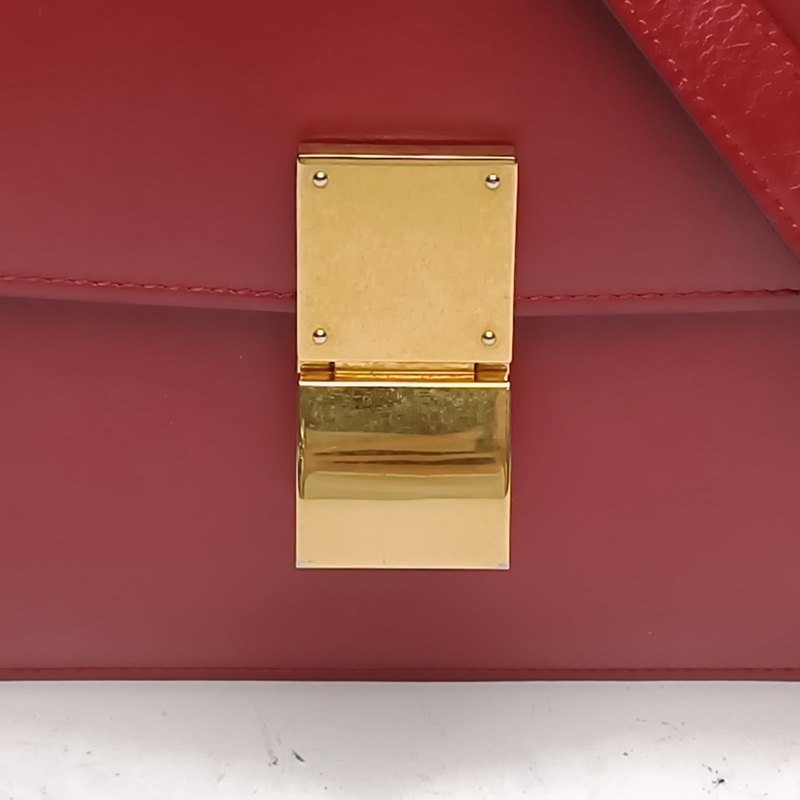 CELINE ClassicBox中號紅色牛皮金扣肩背包-4