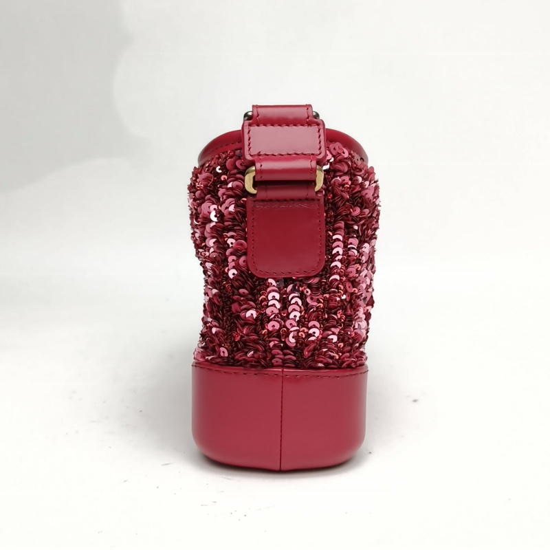 CHANEL GABRIELLE流浪小號玫紅珠片26開金銀扣肩背包-1