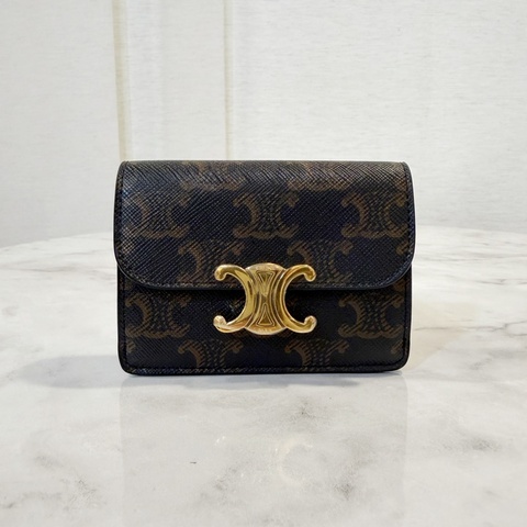 Celine 原花凱旋門金釦卡包