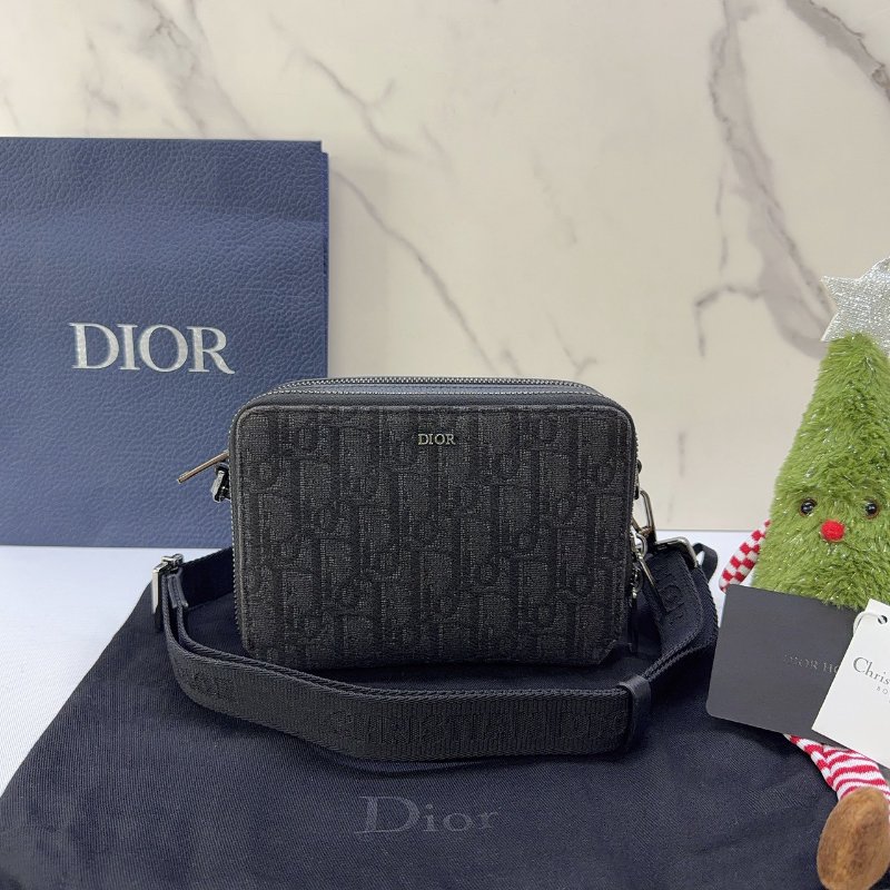 DIOR Oblique雙層黑老花帆布相機包-0