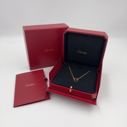 Cartier玫瑰金2顆鑽LOVE圓形吊墜項鍊B7224509