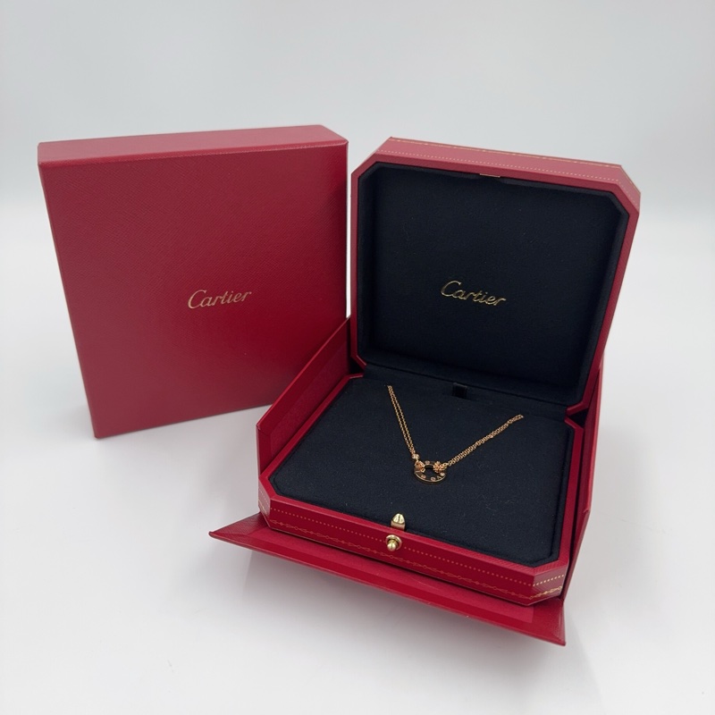 Cartier玫瑰金2顆鑽LOVE圓形吊墜項鍊B7224509-1