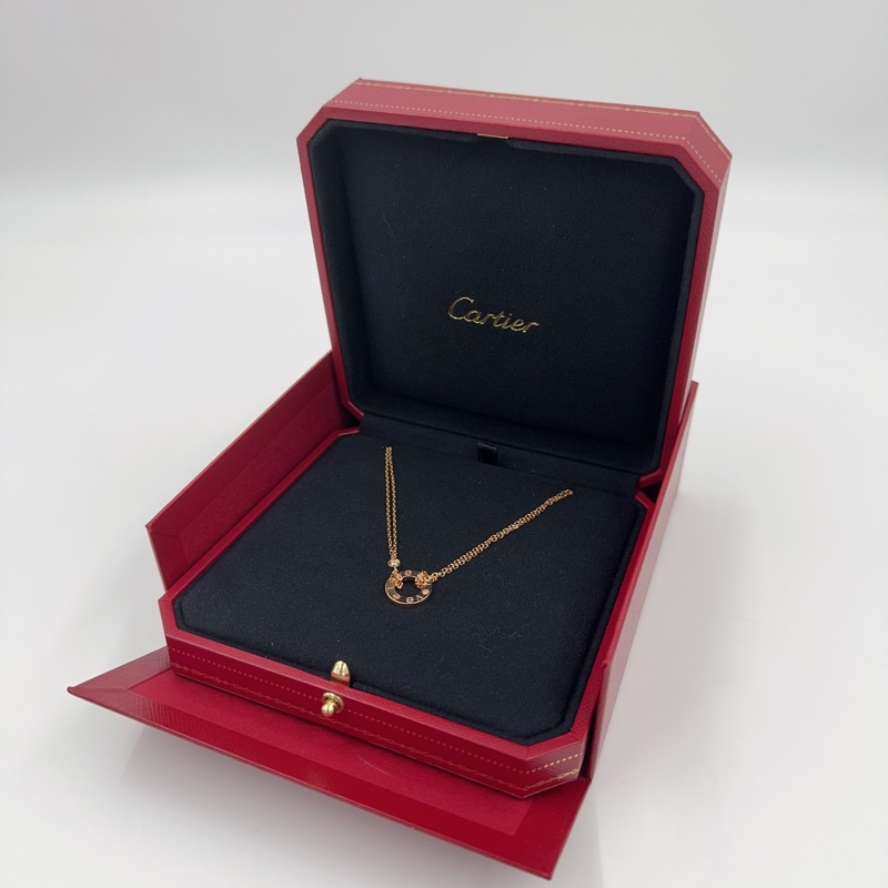 Cartier玫瑰金2顆鑽LOVE圓形吊墜項鍊B7224509-2