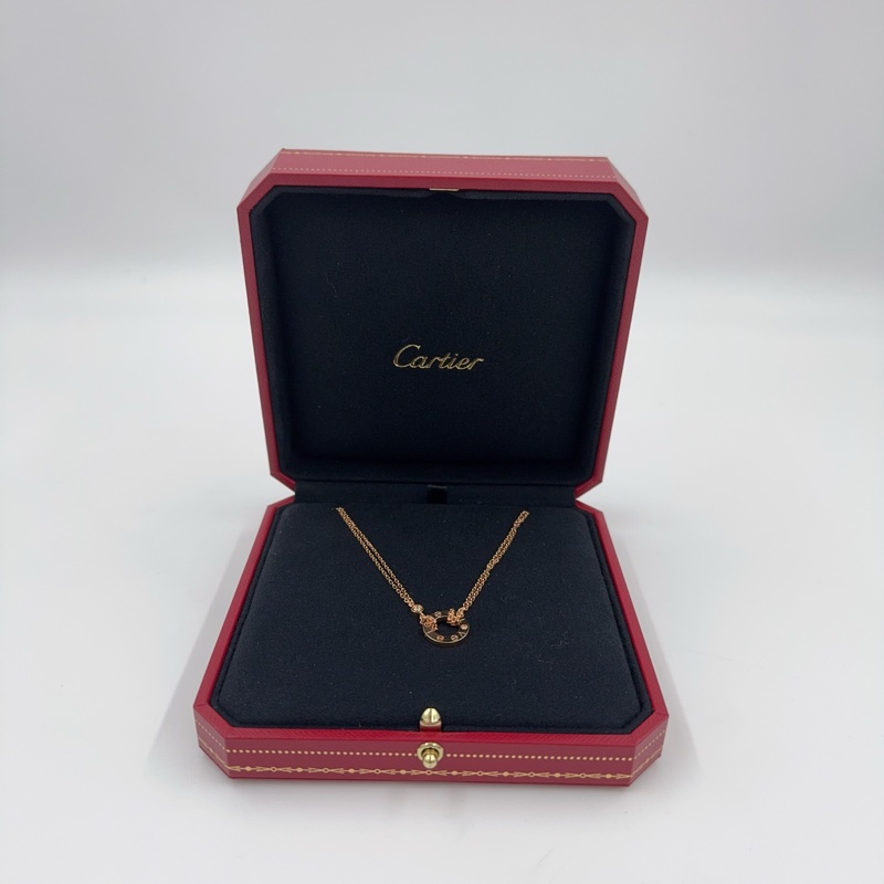 Cartier玫瑰金2顆鑽LOVE圓形吊墜項鍊B7224509-3