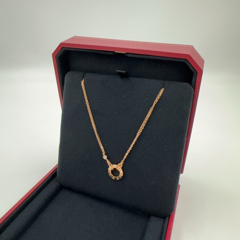 Cartier玫瑰金2顆鑽LOVE圓形吊墜項鍊B7224509-4