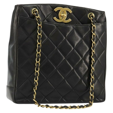 香奈兒 (CHANEL) 絎縫鏈條肩背包，羊皮材質，黑色，金色雙C標誌，正品編號 180479SAV