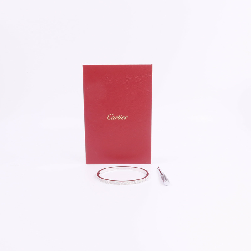 CARTIER 18K白金Love Bracelet Small Model Paved鑽石手鐲-7