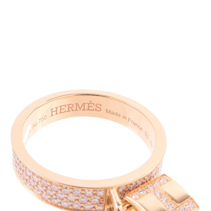 HERMES 18K玫瑰金Kelly Clochette Ring鑽石戒指-4