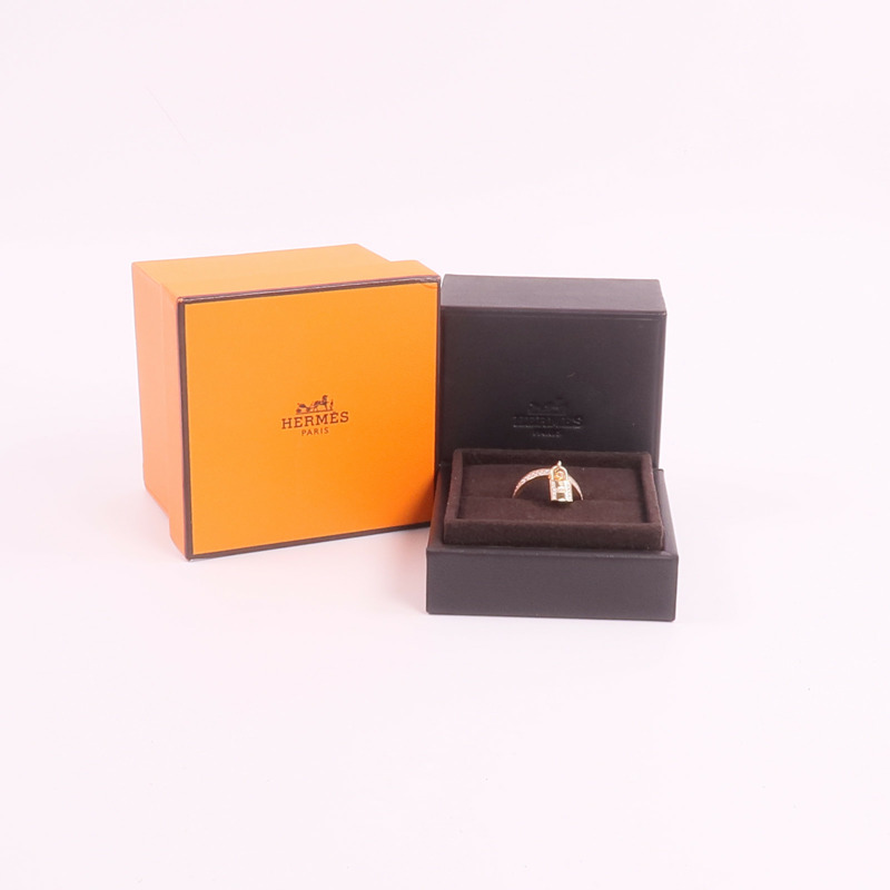 HERMES 18K玫瑰金Kelly Clochette Ring鑽石戒指-9