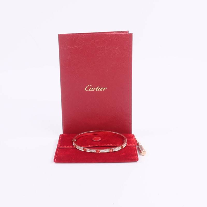CARTIER 18K玫瑰金Love Bracelet Small Model Paved鑽石手鐲-9