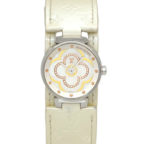 路易威登 Tambour Moon Divine PM QA017 女士腕錶，鑲鑽白色錶殼石英錶