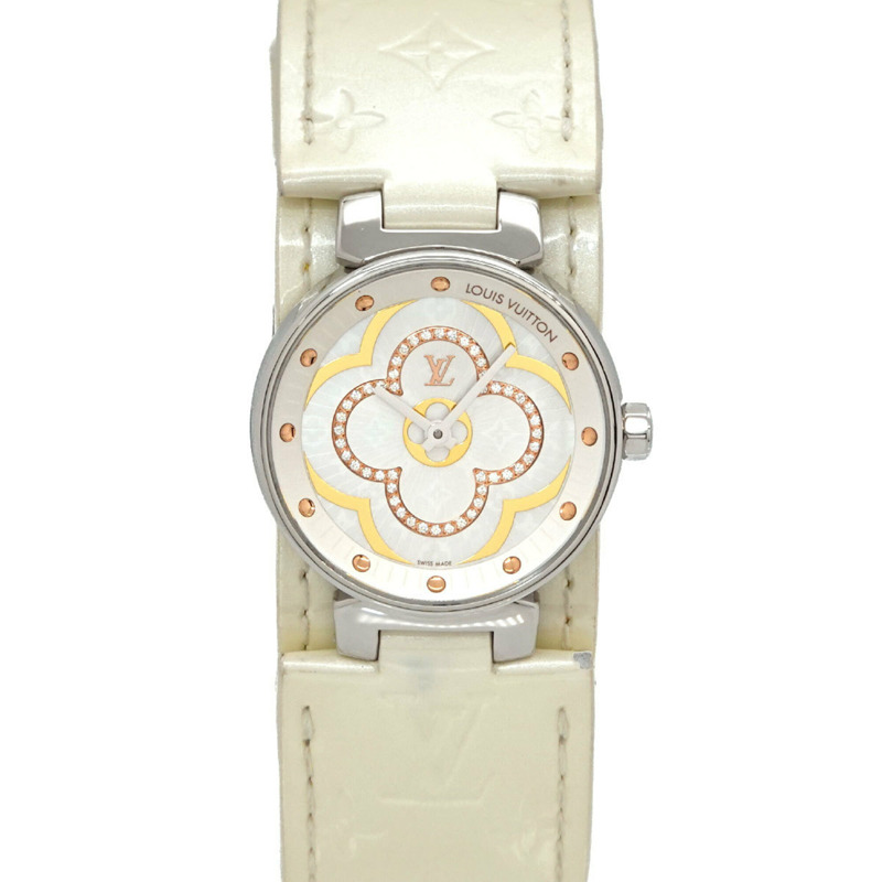路易威登 Tambour Moon Divine PM QA017 女士腕錶,鑲鑽白色錶殼石英錶-0