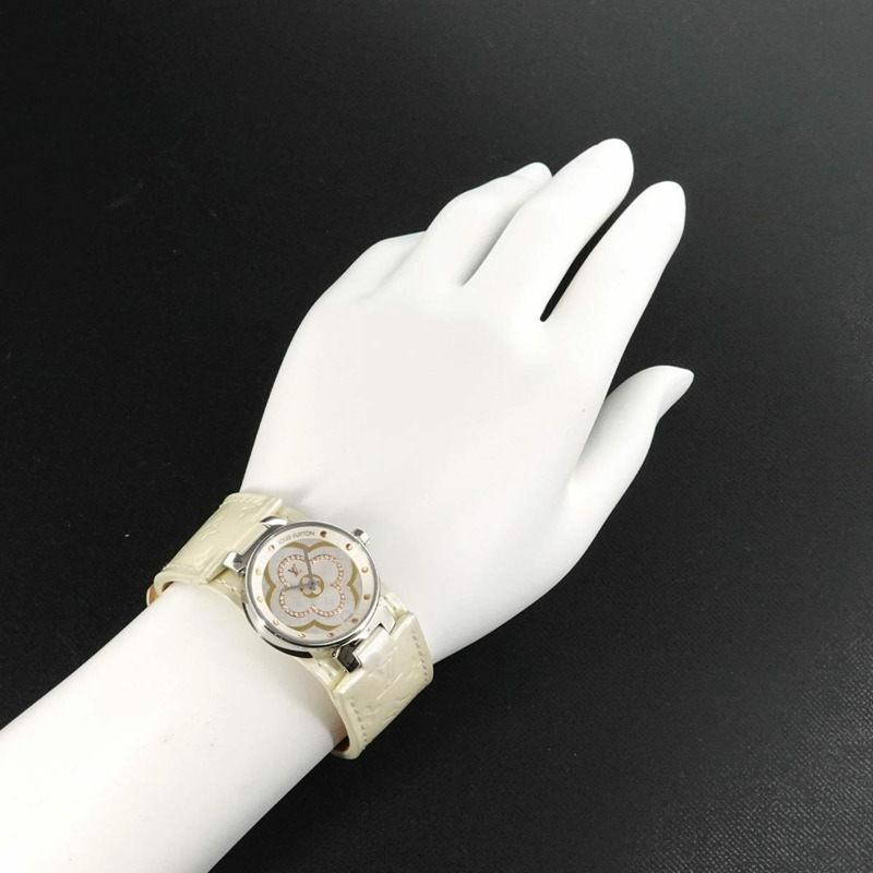 路易威登 Tambour Moon Divine PM QA017 女士腕錶,鑲鑽白色錶殼石英錶-3