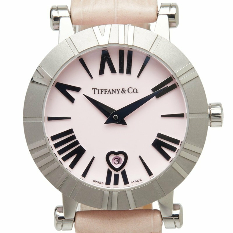 Tiffany & Co.) Atlas 女士腕錶 Z1300.11.11A31A41A 石英粉紅錶盤不鏽鋼皮革陶瓷錶帶-0