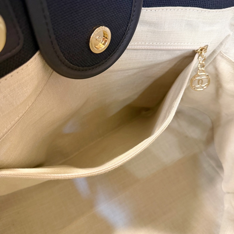 Chanel 黑格帆布立體logo手提肩背沙灘包-18