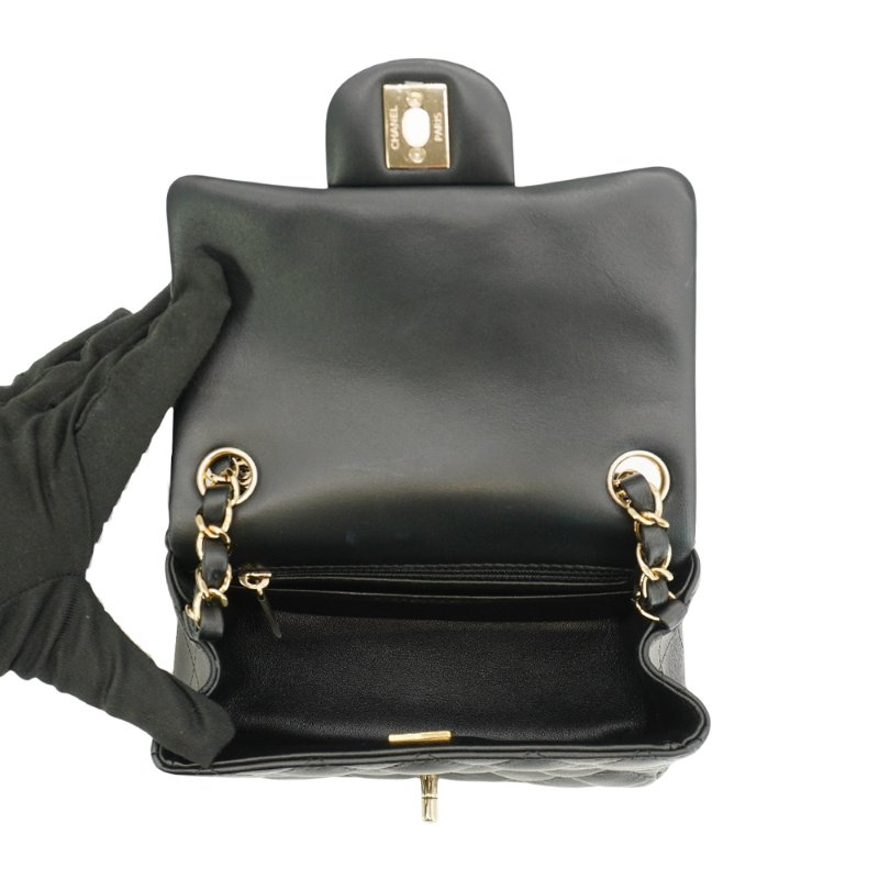 Chanel 展示品 Coco 淡金logo羊皮方胖斜背包-17cm(A35200-黑)-4
