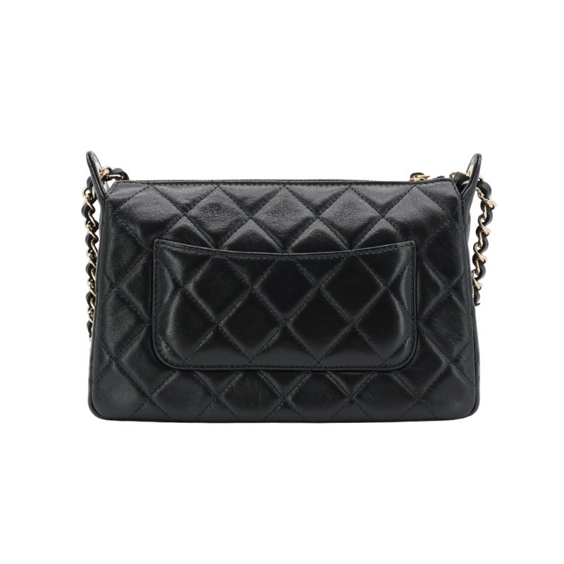 Chanel 展示品 菱格羊皮淡金雙拉鍊斜背相機包(AP4349-黑)-2