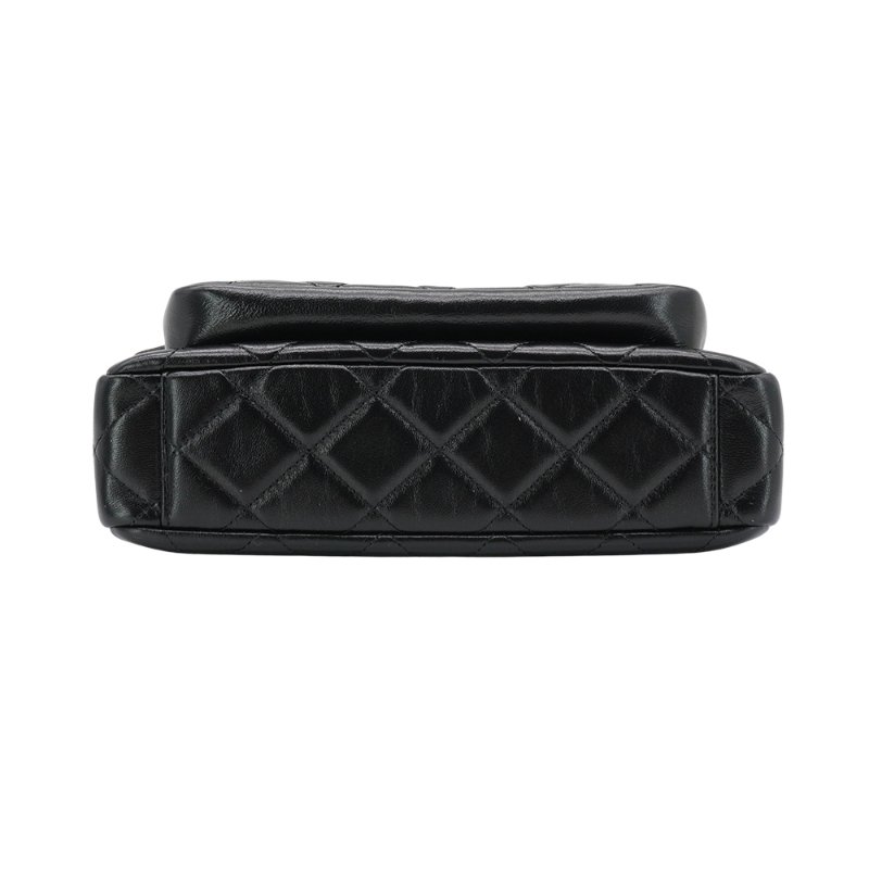 Chanel 展示品 菱格羊皮淡金雙拉鍊斜背相機包(AP4349-黑)-3