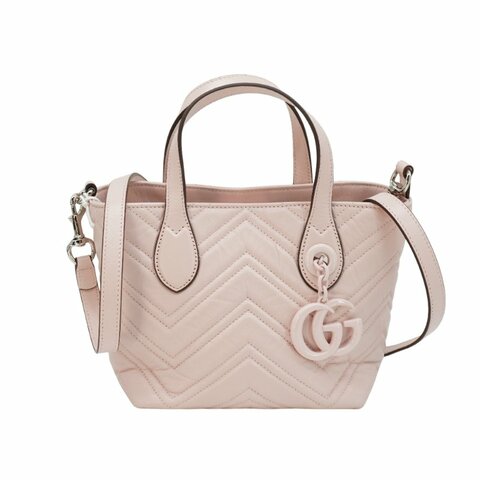 Gucci 展示品 Marmont 衍縫納帕牛皮手提/斜背兩用包(855391-櫻花粉)