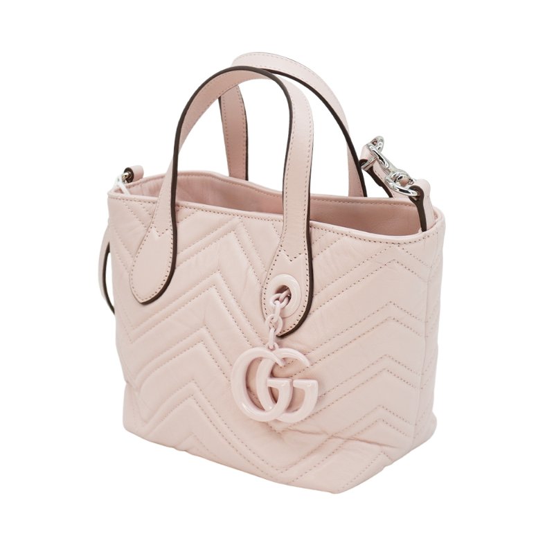 Gucci 展示品 Marmont 衍縫納帕牛皮手提/斜背兩用包(855391-櫻花粉)-1