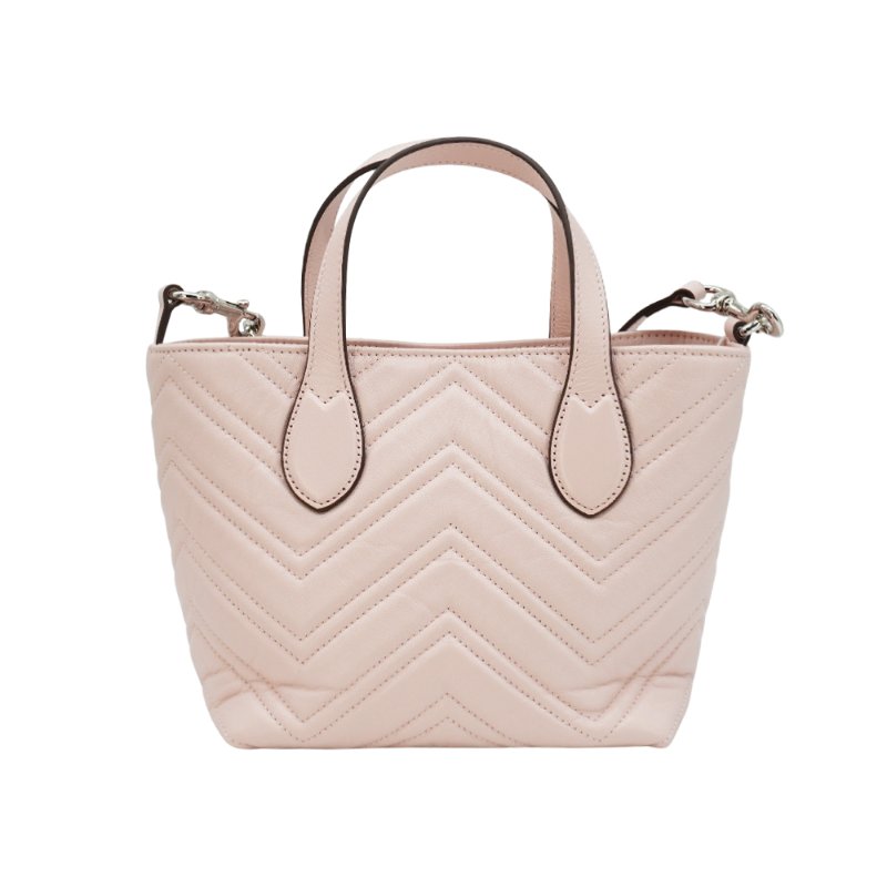Gucci 展示品 Marmont 衍縫納帕牛皮手提/斜背兩用包(855391-櫻花粉)-2
