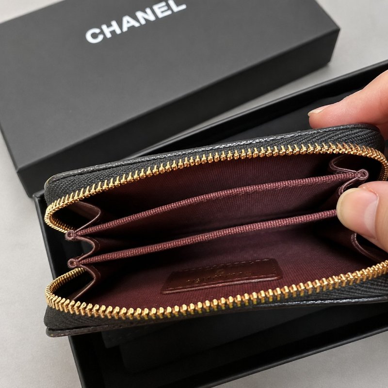 **全新**Chanel 香奈兒 ㄇ字黑金零錢包 全新未使用 荔枝皮零錢包-7