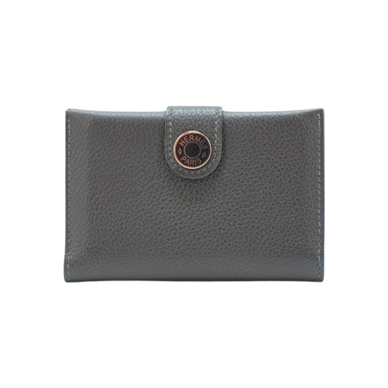 Hermes 展示品 R.M.S Evercolor牛皮銀釦卡包(石板灰)-0