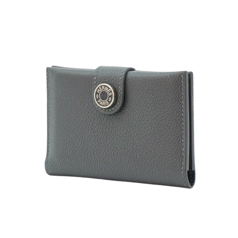 Hermes 展示品 R.M.S Evercolor牛皮銀釦卡包(石板灰)-1