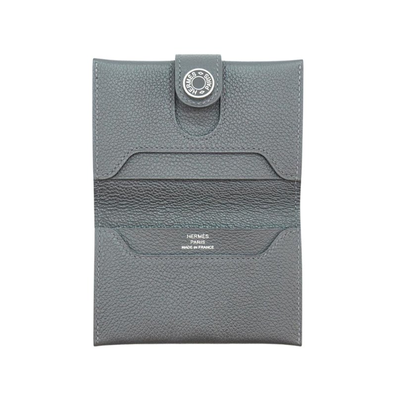Hermes 展示品 R.M.S Evercolor牛皮銀釦卡包(石板灰)-4
