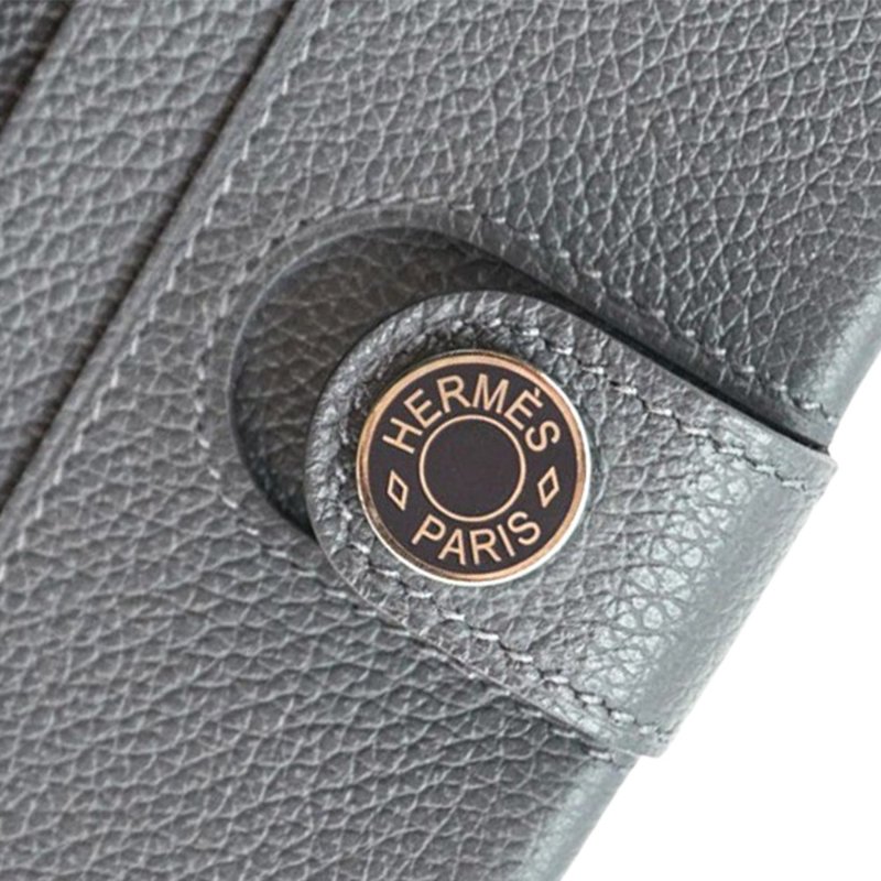 Hermes 展示品 R.M.S Evercolor牛皮銀釦卡包(石板灰)-5
