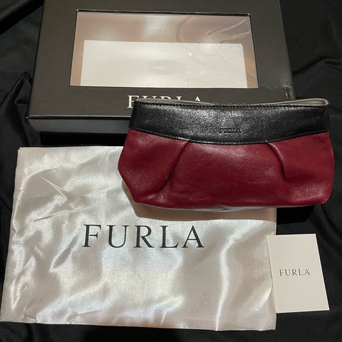 FURLA酒紅色化妝包 手拿包
