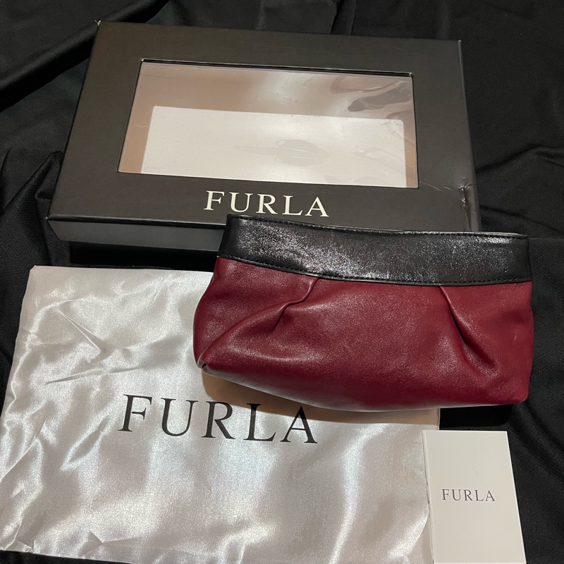 FURLA酒紅色化妝包 手拿包-6