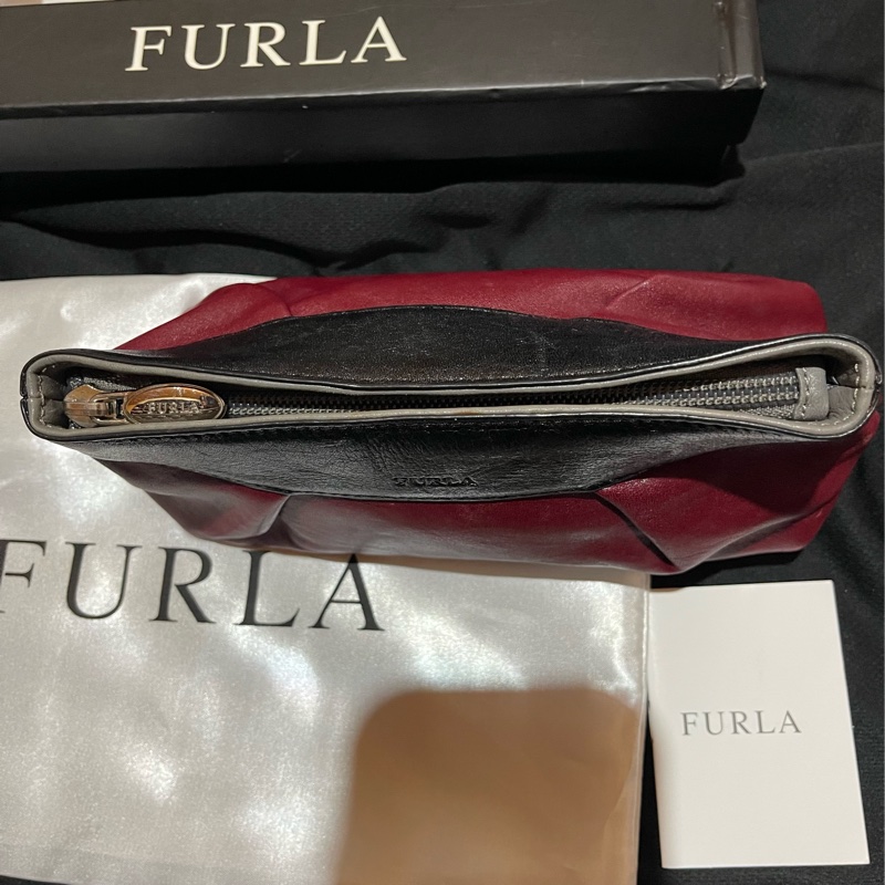 FURLA酒紅色化妝包 手拿包-12