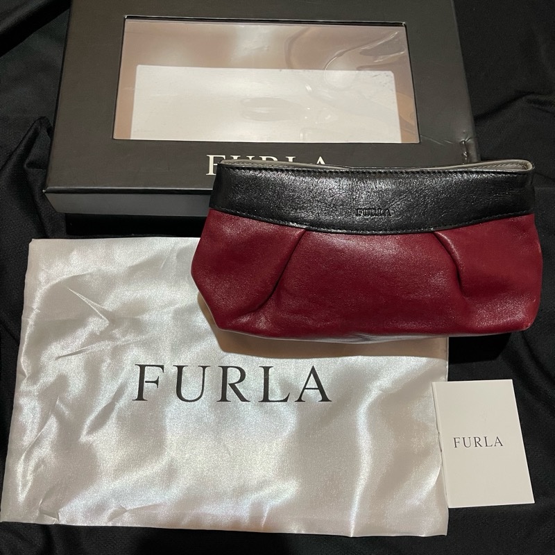 FURLA酒紅色化妝包 手拿包-17