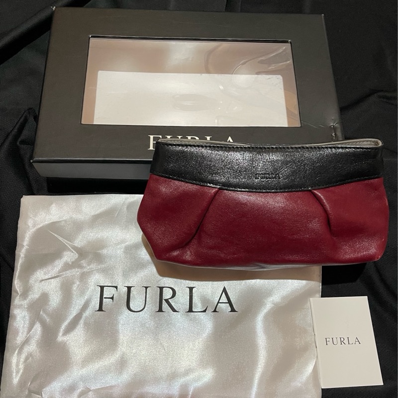 FURLA酒紅色化妝包 手拿包-18