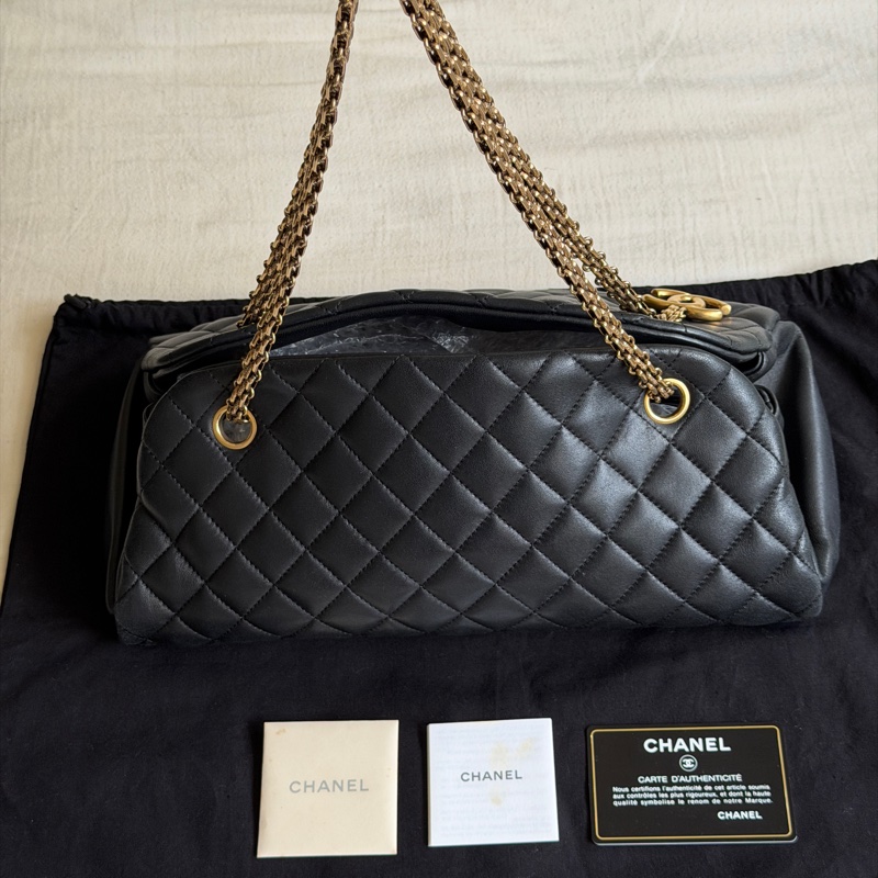 Vintage Chanel香奈兒2010限定/黑色金扣保齡球包/鏈條單肩腋下包-7