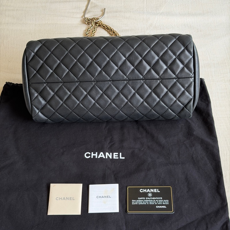 Vintage Chanel香奈兒2010限定/黑色金扣保齡球包/鏈條單肩腋下包-8