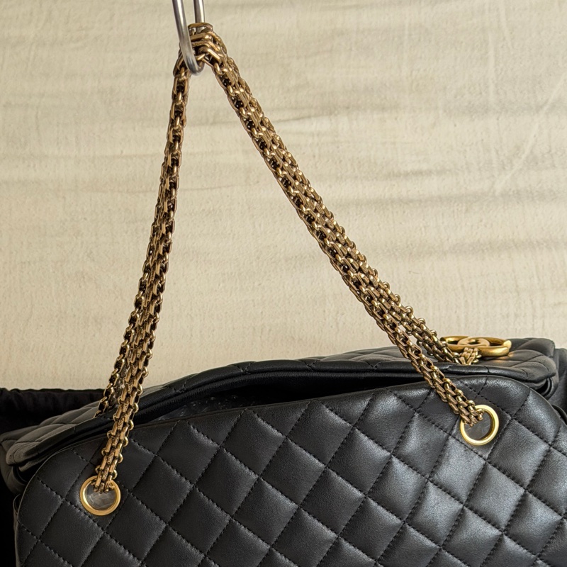 Vintage Chanel香奈兒2010限定/黑色金扣保齡球包/鏈條單肩腋下包-26