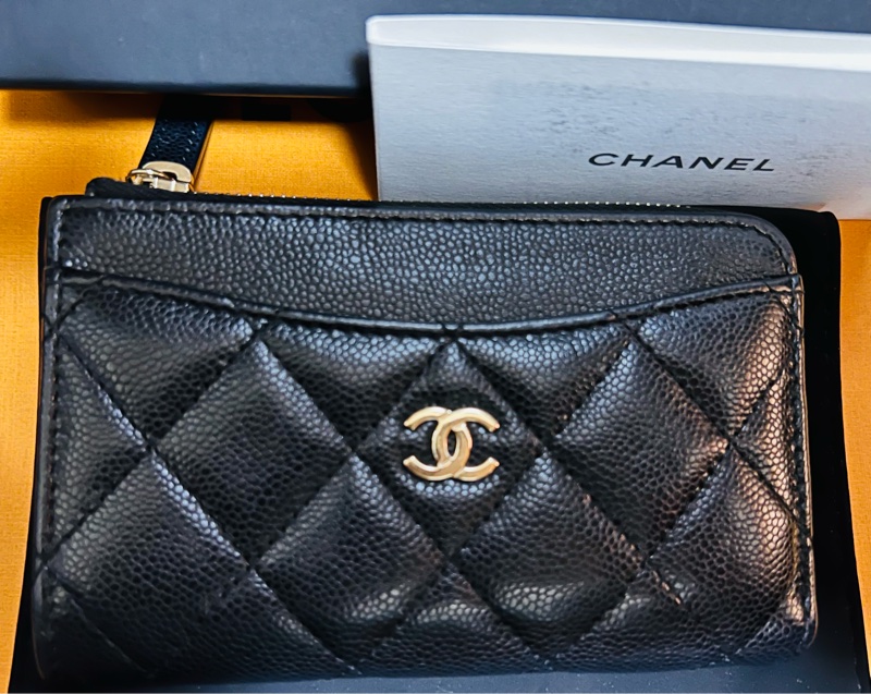 Chanel L型(加大芯片款)荔枝皮淡金釦 拉鍊零錢包 卡包(已售出)-4