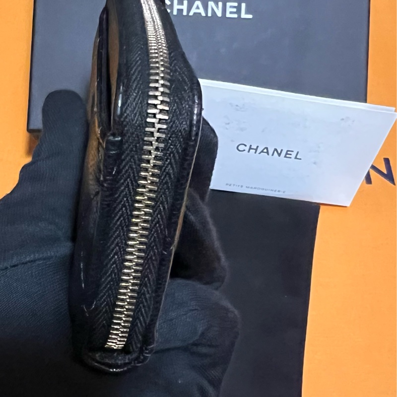 Chanel L型(加大芯片款)荔枝皮淡金釦 拉鍊零錢包 卡包(已售出)-10